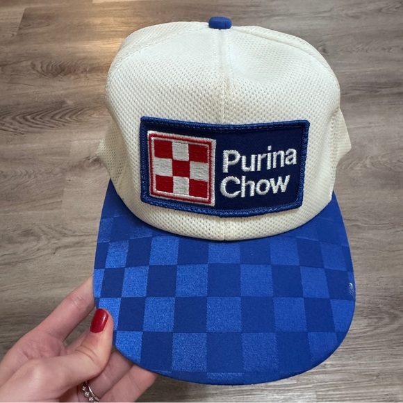 Purina Dog Chow Patch Trucker Hat Checkerboard Red White Blue Vintage Streetwear - Picture 2 of 9
